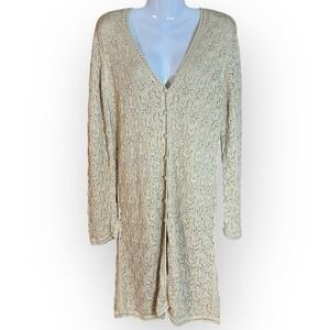 Jones New York Cardigan Women's XL Gold Metallic Button Duster Lagenlook Glitter